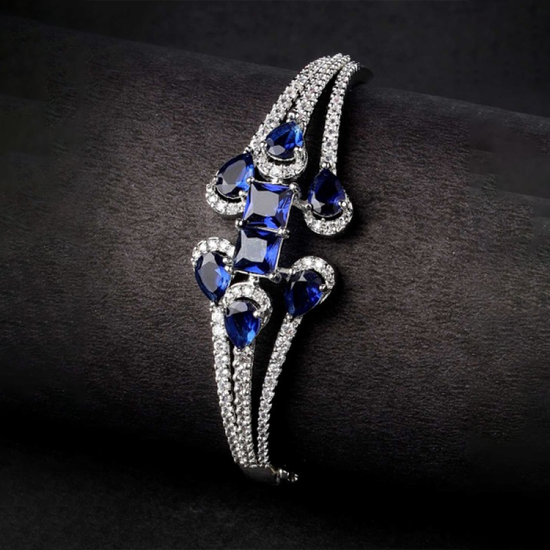 Silver-Plated Diamond Studded Bangle-Style Bracelet